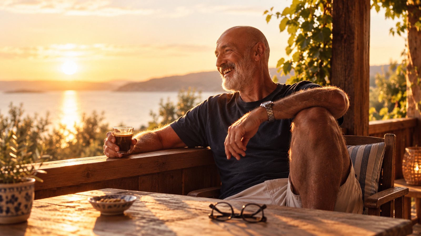 Man at peace at sunset — feeling relief after stress & burnout therapy